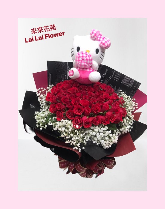 花束紅玫99朵+KITTY