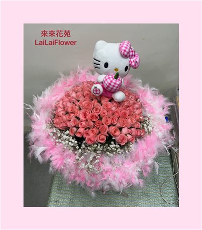 粉玫瑰99朵+KITTY